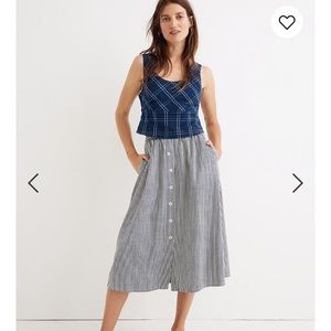 Palisade Button-Front Midi Skirt Chambray Stripe